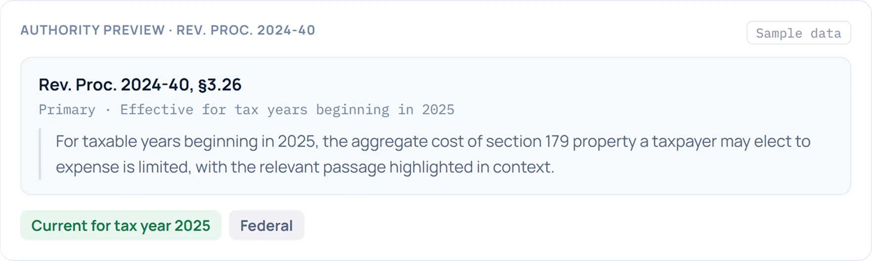 Authority preview of Rev. Proc. 2024-40, §3.26, a federal source current for tax year 2025